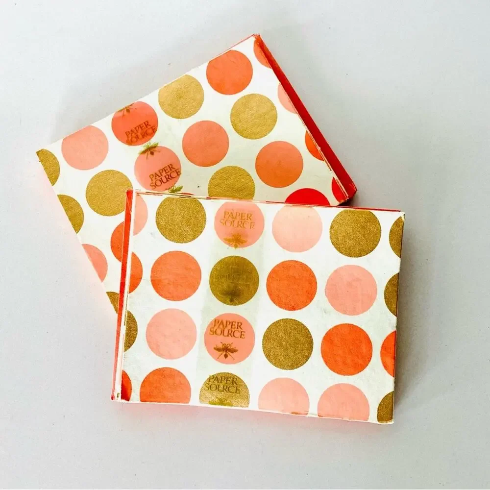 NEW PAPER SOURCE Salmon Pink White Gold Polka Dot Handmade Greeting Card S/2